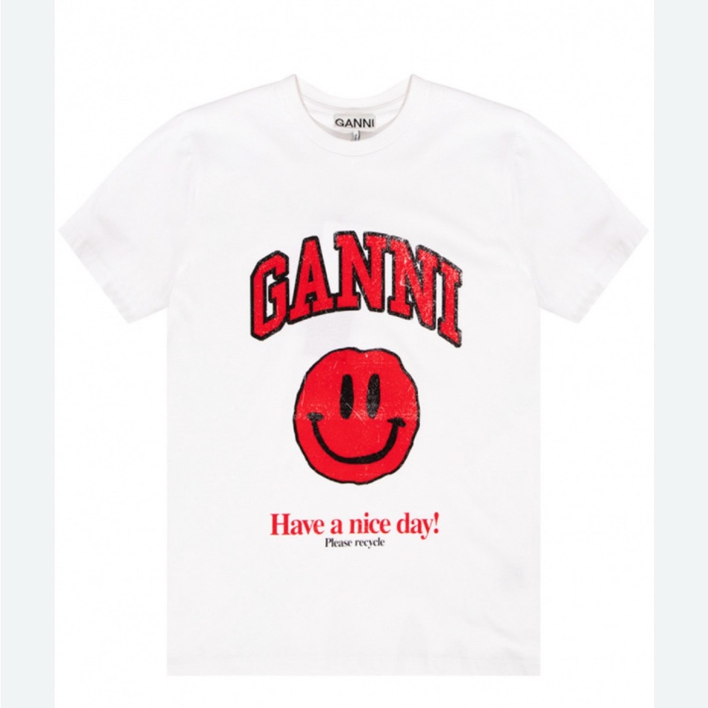 Ganni Smiley Face Logo T-Shirt used once